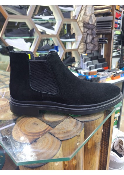 Siyah Süet Chelsea Deri Kaymaz Taban Erkek Bot fırsatları
