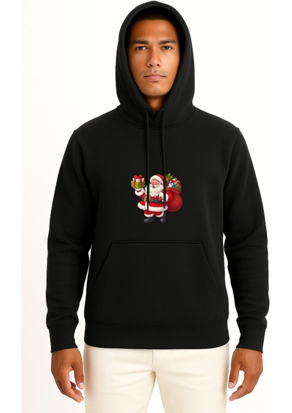 Kapüşonlu Noel Baba Yılbaşı Göğüs Baskılı Unisex Sweatshirt