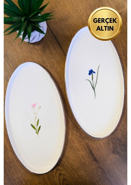 Porselen Natura Karma Altın Yaldızlı Oval Kayık 32,50X17X2,50CM 2 Parça