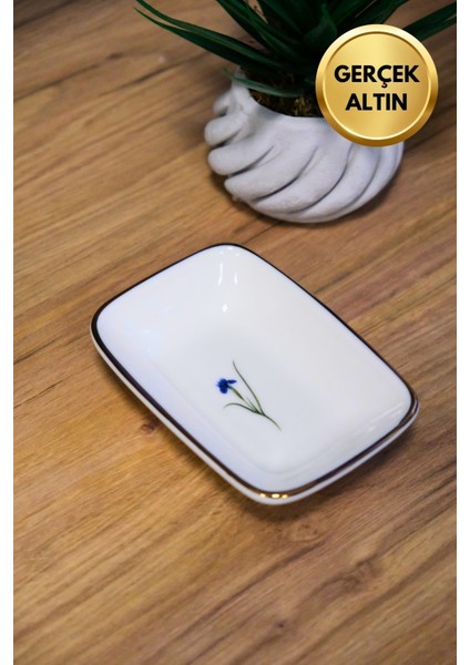 Porselen Natura Iris Altın Yaldızlı Dikdörtgen Kayık Tabak 12X8,50CM Tekli