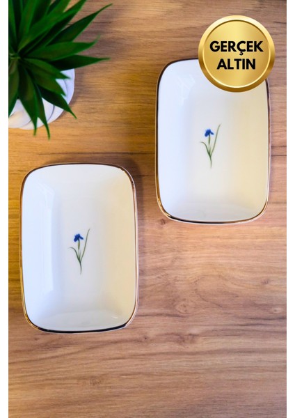 Porselen Natura Iris Altın Yaldızlı Dikdörtgen Kayık Tabak 12X8,50CM 2 Li fiyatları