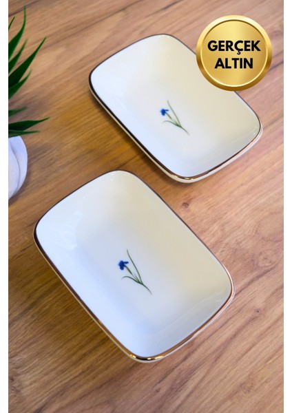 Porselen Natura Iris Altın Yaldızlı Dikdörtgen Kayık Tabak 12X8,50CM 2 Li modelleri