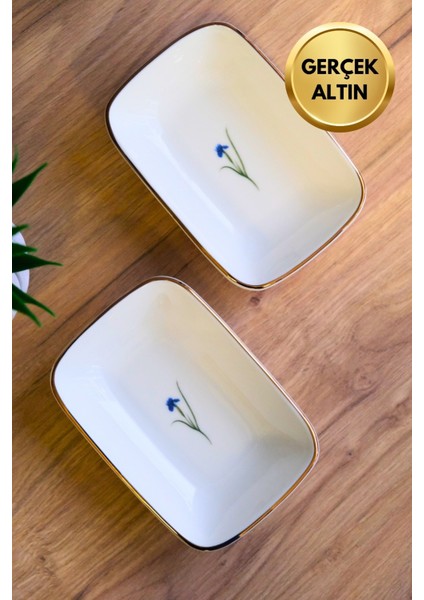 Porselen Natura Iris Altın Yaldızlı Dikdörtgen Kayık Tabak 12X8,50CM 2 Li fırsatları