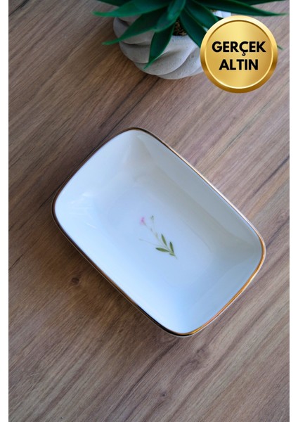 Porselen Natura Çuha Altın Yaldızlı Dikdörtgen Kayık Tabak 14X9,8CM Tekli modelleri