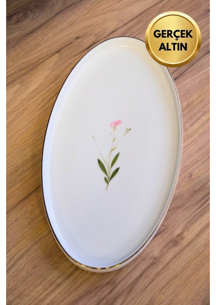 Porselen Natura Çuha Altın Yaldızlı Oval Kayık 32,50X17X2,50CM Tekli