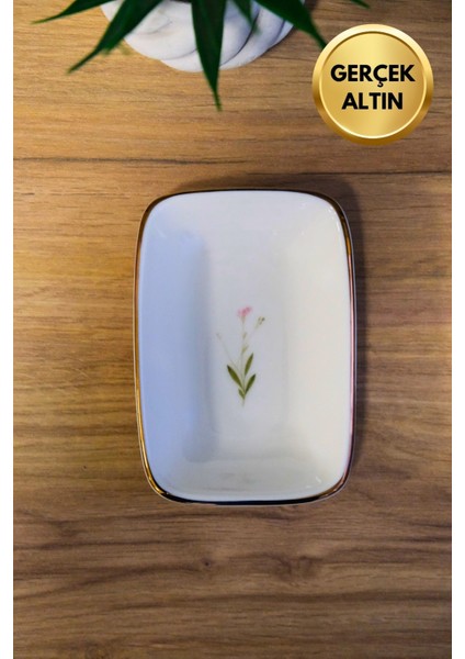 Porselen Natura Çuha Altın Yaldızlı Dikdörtgen Kayık Tabak 12X8,50CM Tekli