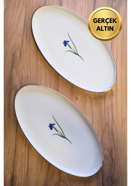 Porselen Natura Iris Altın Yaldızlı Oval Kayık 32,50X17X2,50CM 2 Li