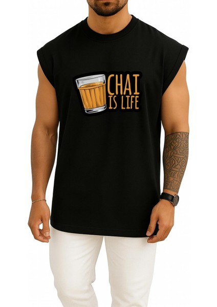 Oversize Chai Is Life Göğüs Baskılı Atlet
