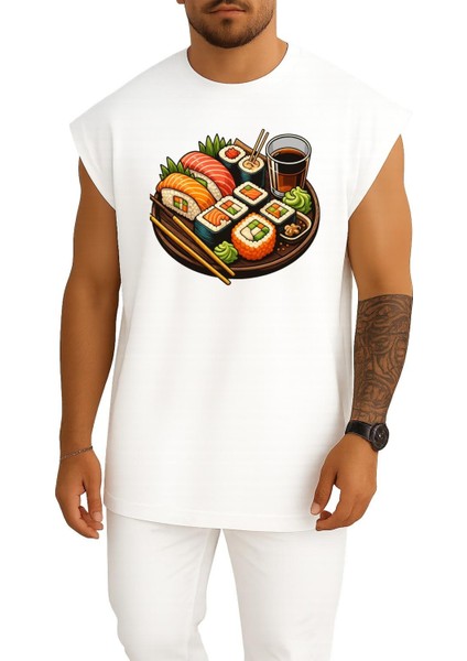Oversize Sushi Göğüs Baskılı Atlet