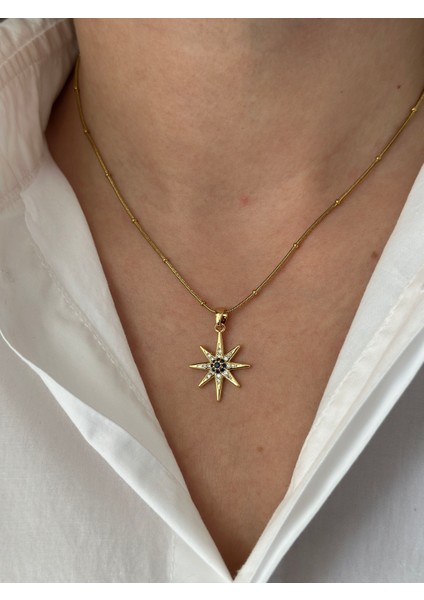 Taşlı Çelik Yıldız Kolye