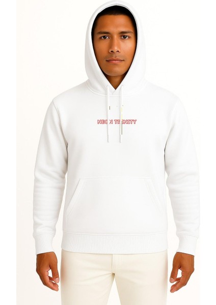 Kapüşonlu Neon Trinity Anime Göğüs Baskılı Unisex Sweatshirt