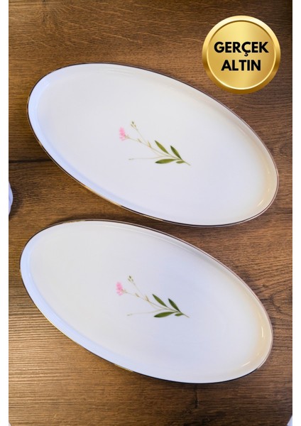 Porselen Natura Çuha Altın Yaldızlı Oval Kayık 32,50X17X2,50CM 2 Li