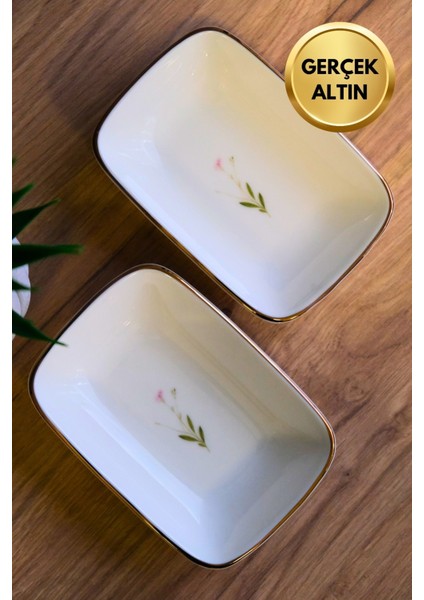 Porselen Natura Çuha Altın Yaldızlı Dikdörtgen Kayık Tabak 12X8,50CM 2 Li fiyatları