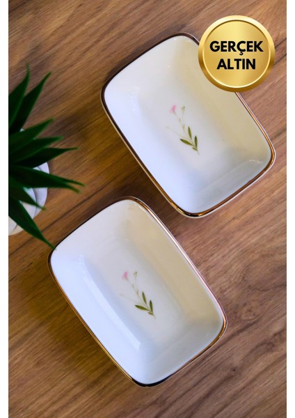 Porselen Natura Çuha Altın Yaldızlı Dikdörtgen Kayık Tabak 12X8,50CM 2 Li modelleri
