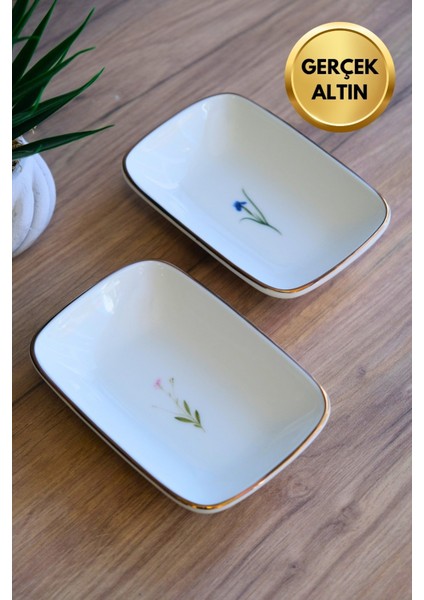 Porselen Natura Karma Altın Yaldızlı Dikdörtgen Kayık Tabak 14X9,8CM 2 Parça fiyatları