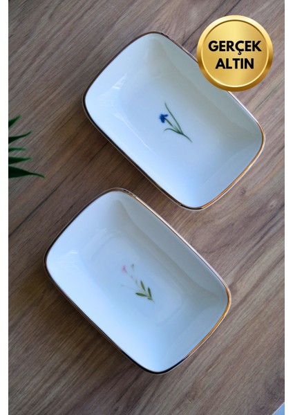 Porselen Natura Karma Altın Yaldızlı Dikdörtgen Kayık Tabak 14X9,8CM 2 Parça fırsatları