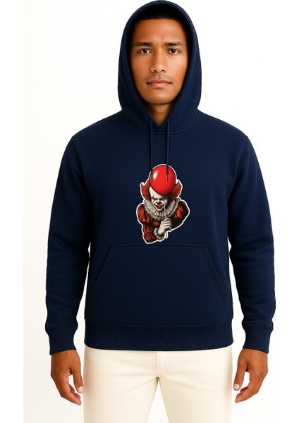 Kapüşonlu Pennywise Göğüs Baskılı Unisex Sweatshirt