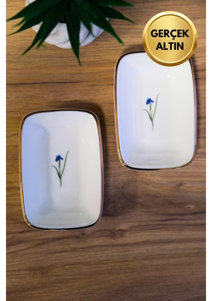 Porselen Natura Iris Altın Yaldızlı Dikdörtgen Kayık Tabak 14X9,8CM 2 Li fırsatları