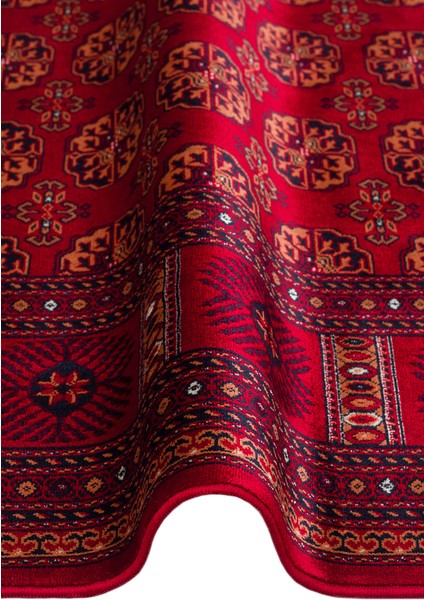 Buhara 03 Red Afgan Desenli Viskon ile Üretilen Parlak ve Yumuşak Doku, Tabanı Kaydırmaz Ince Halı modelleri