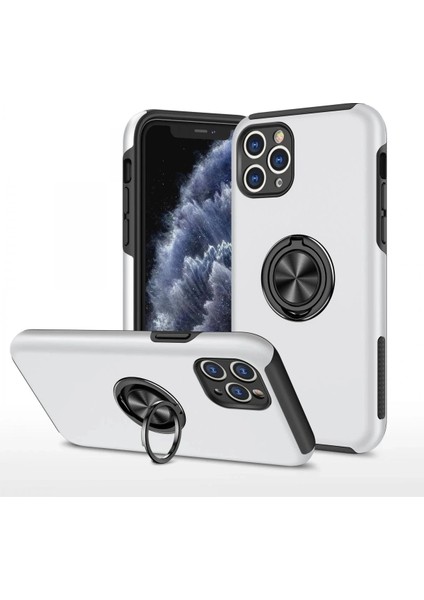 iPhone 11 Pro Max Kılıf Elit Yüzüklü Kapak - Gümüş