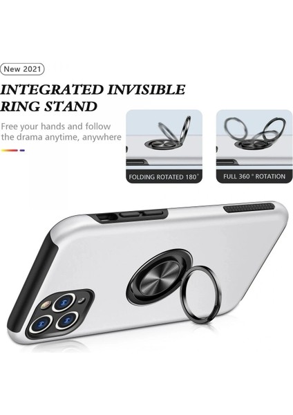 iPhone 11 Pro Max Kılıf Elit Yüzüklü Kapak - Gümüş modelleri