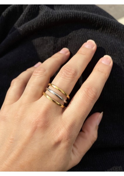 Ayarlanabilir Çelik Üçlü Minimal Yüzük – Gold & Silver Renk / Aurora Collection fiyatları