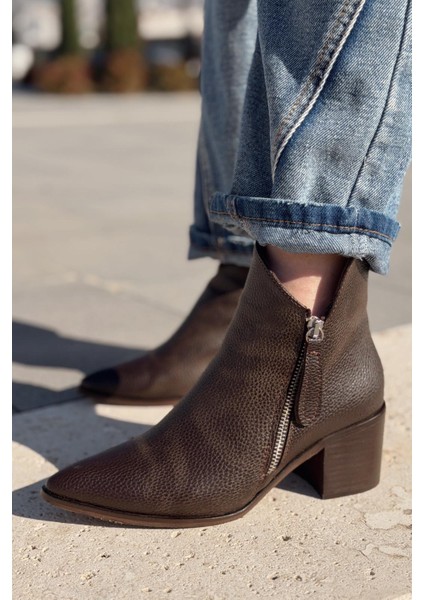 Mirno Kadın Kovboy Bot Acıkahve Desenli Mat Deri