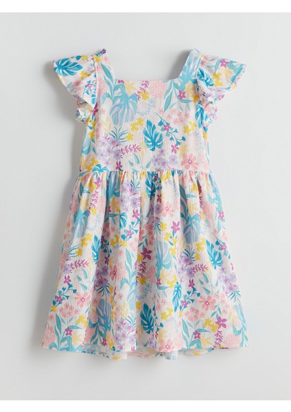 Yeni Sezon Çiçekli Diz Üstü Fırfırlı Kız Çocuk Elbise modelleri