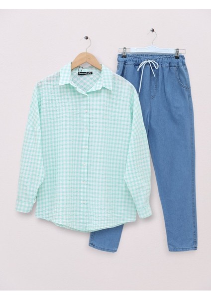 Boydan Düğmeli Gofre Gömlek -Su Yeşili fiyatları