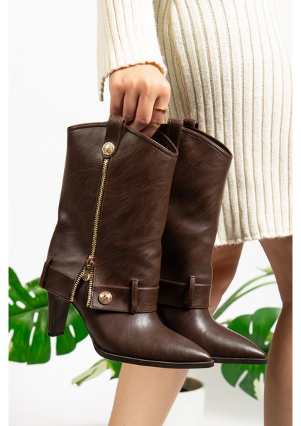 Kahverengi Topuklu Kadın Çizme modelleri