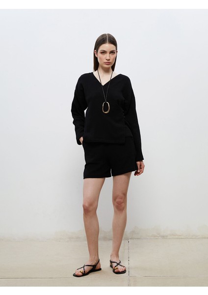 Yeni Sezon Beli Lastikli Dokulu Kadın Şort