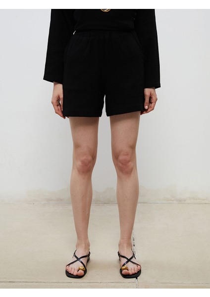 Yeni Sezon Beli Lastikli Dokulu Kadın Şort fiyatları