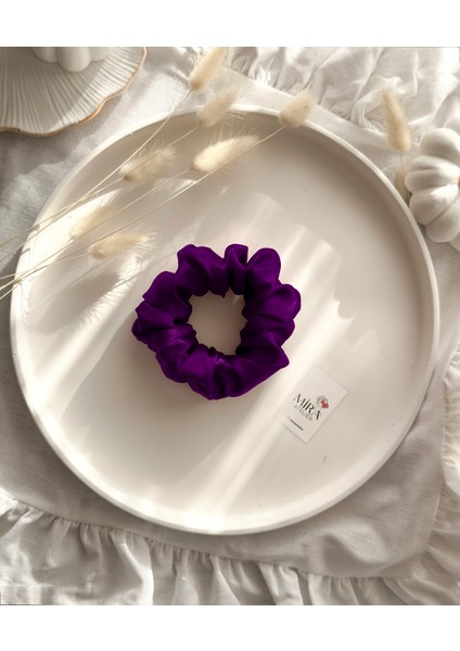 Çocuk Saten Toka - Mor Tutku – Tekli Lüks Lastik Model Scrunchie