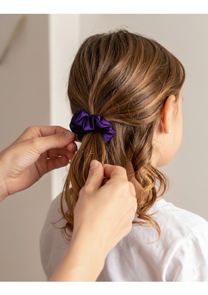 Çocuk Saten Toka - Mor Tutku – Tekli Lüks Lastik Model Scrunchie modelleri
