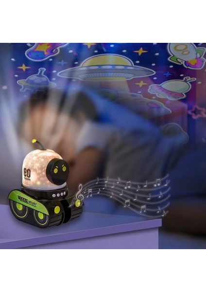 Robot Şekilli Müzikli Projektör Dönen Figürlü Şarjlı Gece Lambası modelleri