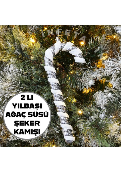 2 Adet Baston Şeker Kamışı Yılbaşı Ağaç Süsü Büyükboy Yılbaşı Süsü