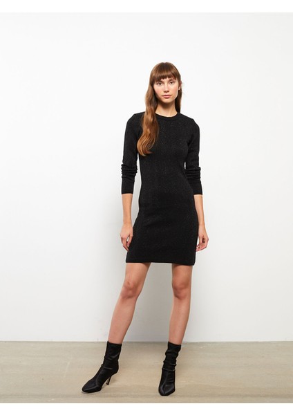 Yeni Sezon Bisiklet Yaka Kendinden Desenli Uzun Kollu Kadın Triko Elbise fiyatları