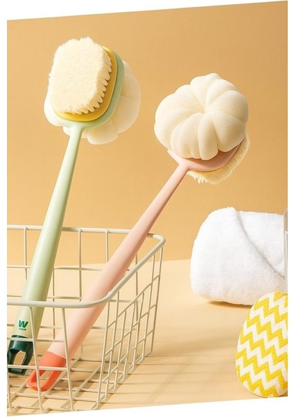 Uzun Saplı Masaj Etkili Çift Taraflı Banyo Süngeri ve Duş Fırçası modelleri