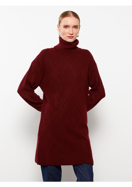 Yeni Sezon Balıkçı Yaka Kendinden Desenli Uzun Kollu Kadın Tunik modelleri