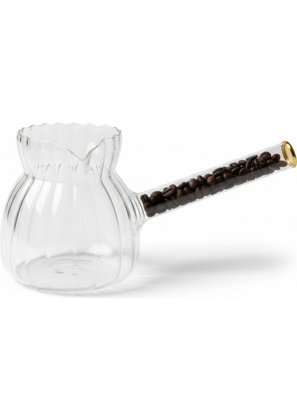 Isıya Dayanıklı Cam Cezve - Gerçek Kahve Çekirdeği Kulplu -Çok Şık -400 ml