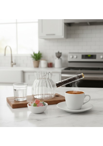 Isıya Dayanıklı Cam Cezve - Gerçek Kahve Çekirdeği Kulplu -Çok Şık -400 ml fırsatları