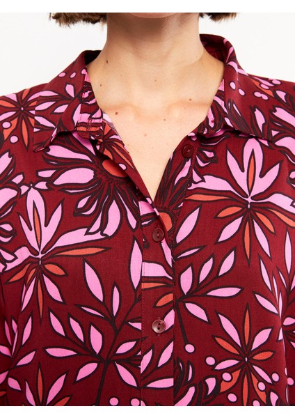 Yeni Sezon Gömlek Yaka Desenli Uzun Kollu Viskon Elbise fırsatları