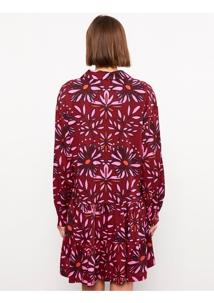 Yeni Sezon Gömlek Yaka Desenli Uzun Kollu Viskon Elbise indirimleri