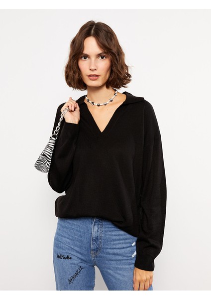 Yeni Sezon Polo Yaka Düz Uzun Kollu Kadın Triko Tunik modelleri