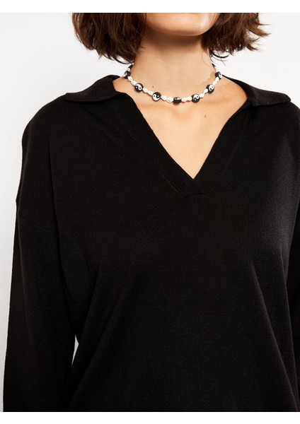 Yeni Sezon Polo Yaka Düz Uzun Kollu Kadın Triko Tunik fırsatları