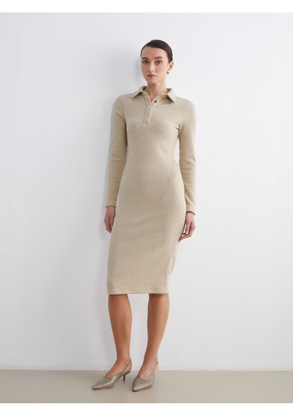 Yeni Sezon Gömlek Yaka Parlak Görünümlü Elbise fiyatları