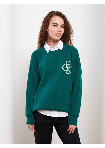 Yeni Sezon Bisiklet Yaka Nakışlı Uzun Kollu Kadın Triko Tunik fiyatları