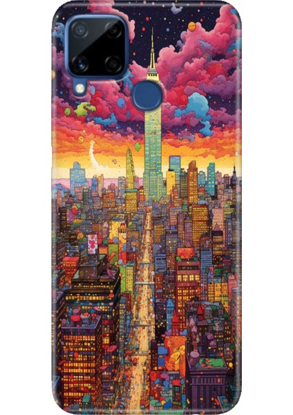 Realme C15 Kılıf Desenli Silikon Renkli Tpu Uv Retro Newyork