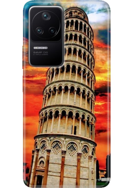 Xiaomi Poco F4 Kılıf Desenli Kapak Renkli Ermer Pizza Kulesi