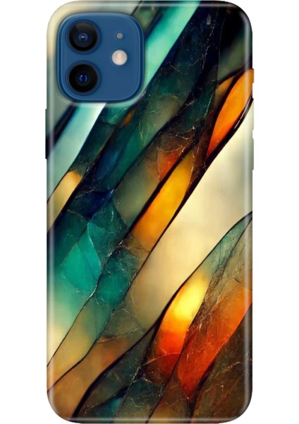 Apple iPhone 12 Kılıf Renkli Baskılı Silikon Flora Mermer